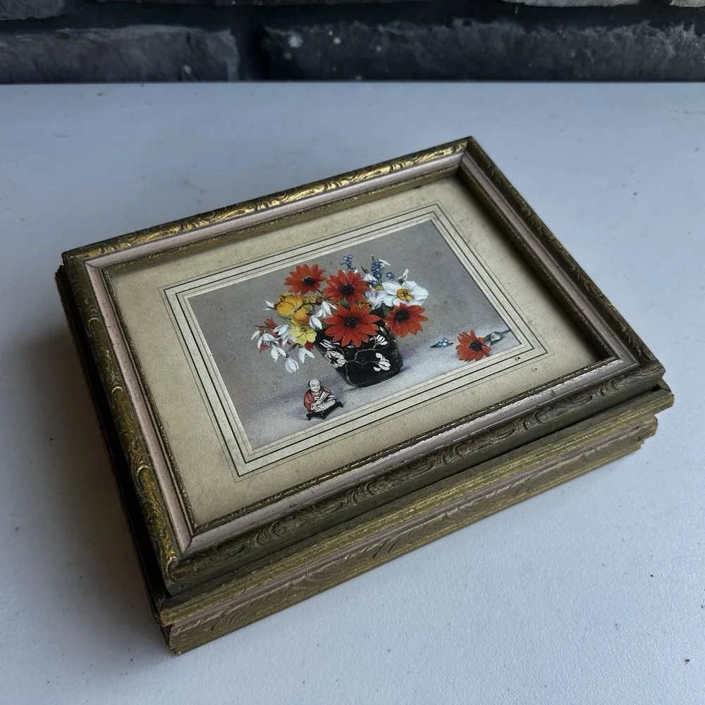 Vintage Wooden Jewelry Trinket Dresser Picture Frame Box Ornate Victorian Rococo